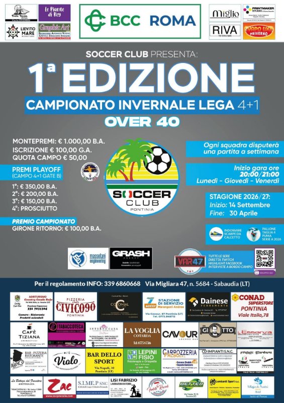 Locandina torneo 1° EDIZIONE CAMPIONATO INVERNALE LEGA CALCIO A 5 OVER 40