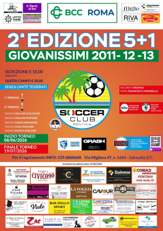 Locandina torneo GIOVANISSIMI 2011/12/13 organizzato da calcio amatoriale pontino